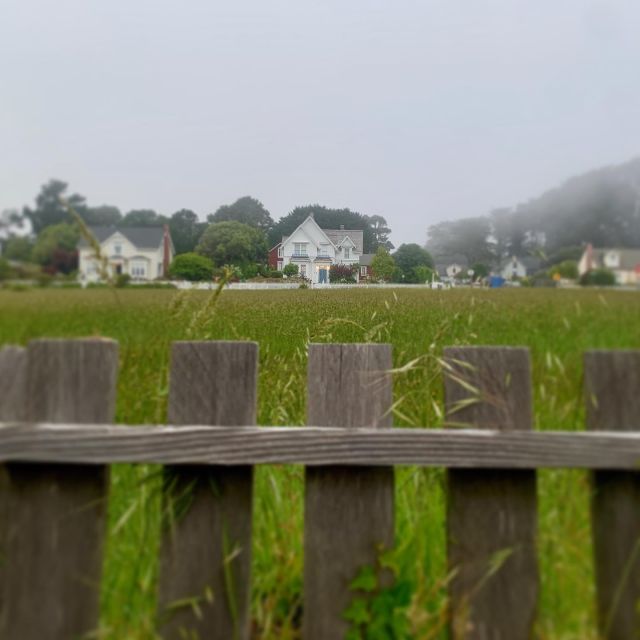 blair house in the distance on foggy day